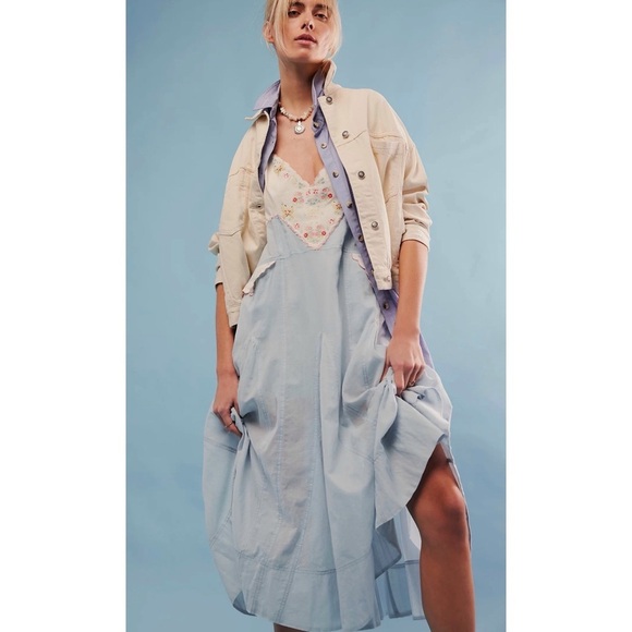 Free people cotton blue midi dress NWT